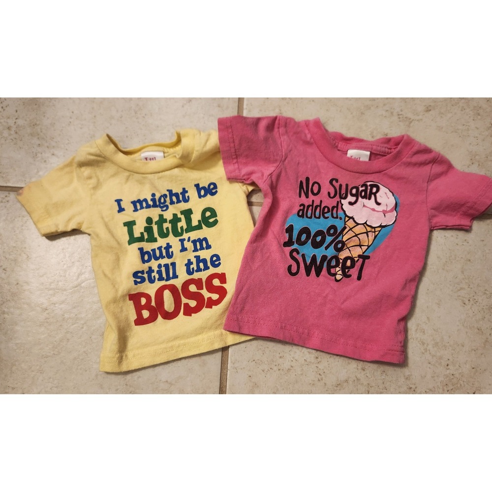 Little‎ Teez Baby Graphic T-Shirts Bundle Yellow Pink 6 Months 100% Cotton 2pk